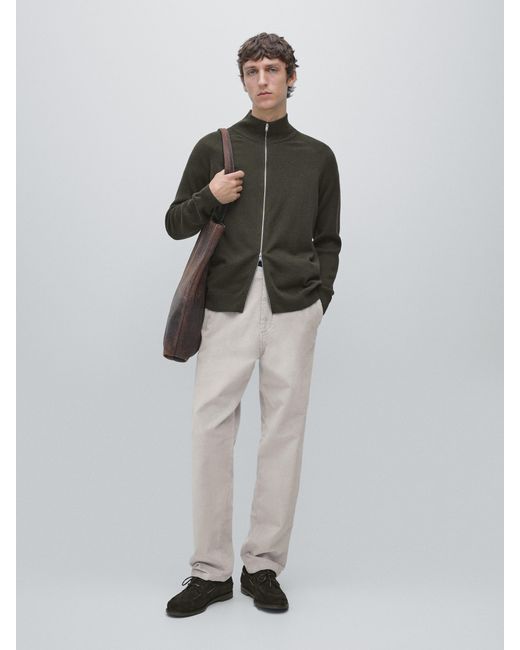 MASSIMO DUTTI Green Raglan Sleeve Knit Cardigan, Cotton Blend for men