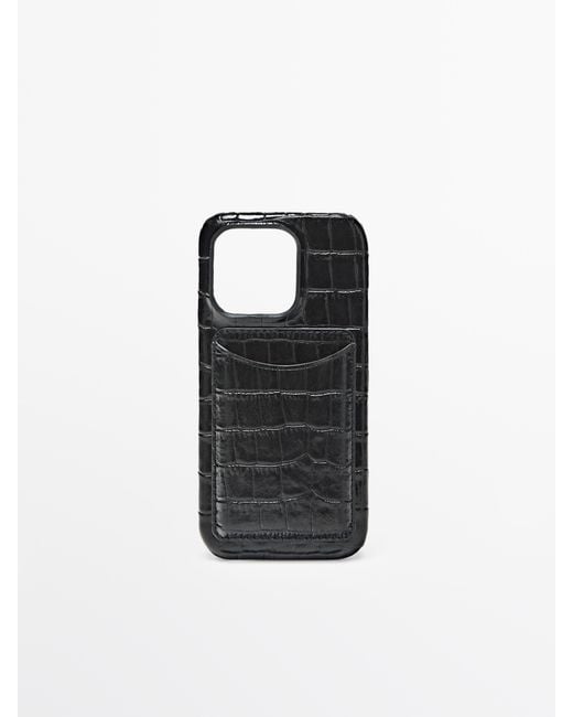 MASSIMO DUTTI Black Nappa Leather Iphone 16 Pro Case