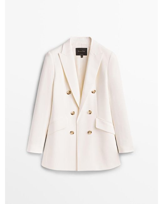MASSIMO DUTTI Crepe Mock Double-breasted Blazer in White - Lyst
