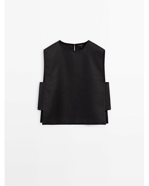 MASSIMO DUTTI Black 100% Linen Top With Side Detail