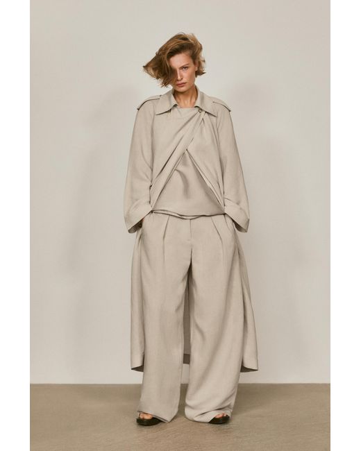 MASSIMO DUTTI Natural Oversize Linen Blend Trench Coat