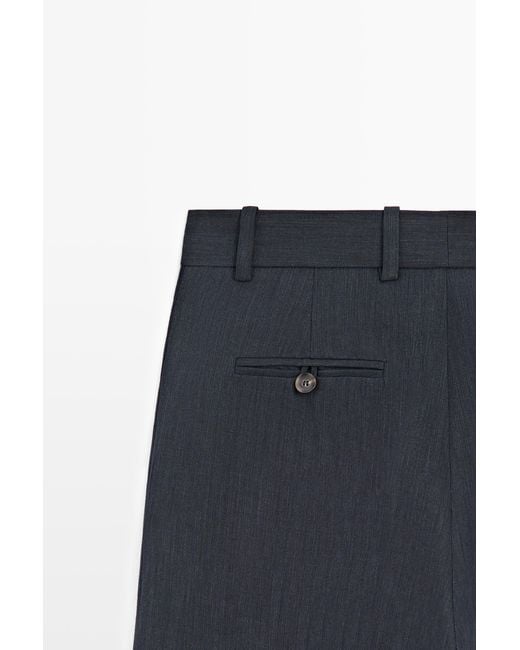 MASSIMO DUTTI Blue Melange Linen Suit Pants