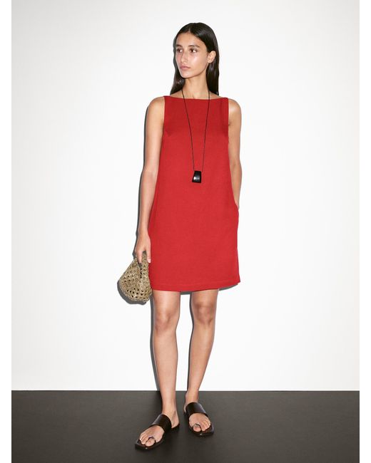 MASSIMO DUTTI Short Linen Blend Dress With Low-Cut Back in Red | Lyst