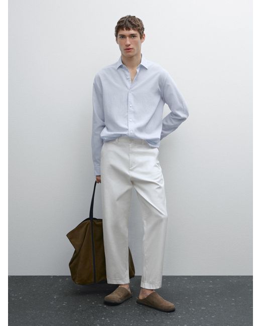 Camicia Morbida A Righe Regular Fit di MASSIMO DUTTI in Gray da Uomo