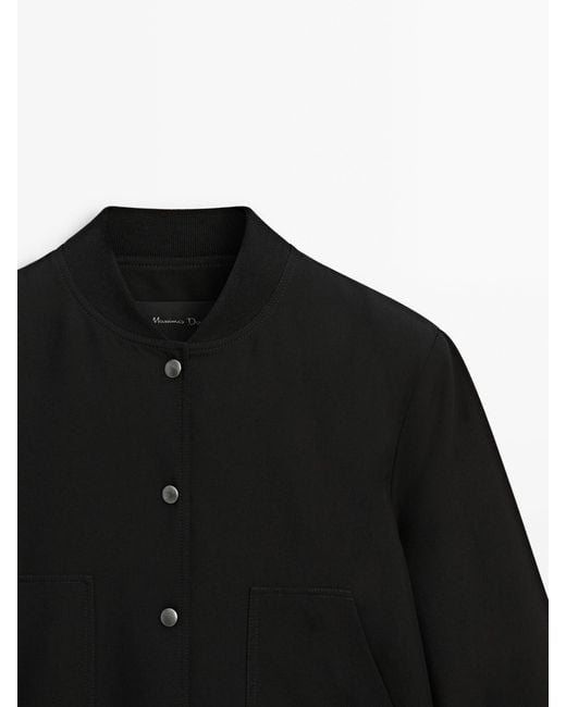 MASSIMO DUTTI Black Cropped Bomber Jacket With Snap Buttons