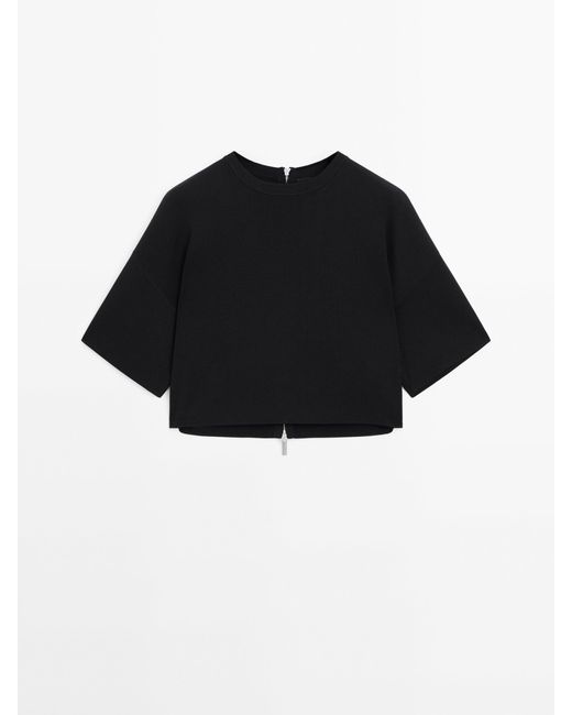 MASSIMO DUTTI Black Short Sleeve Mock Turtleneck Sweater