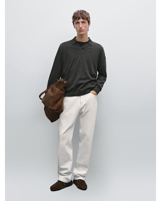 MASSIMO DUTTI Strickpullover Im Polo-Stil Aus 100 Merinowolle in Gray für Herren