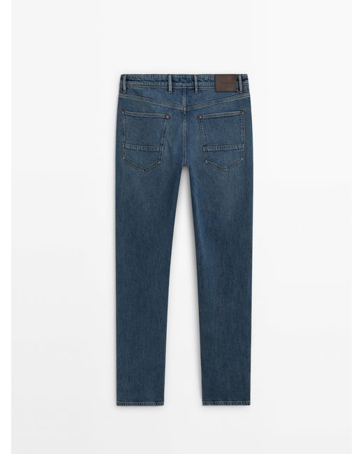 MASSIMO DUTTI Blue Tapered-Fit Dirty Stonewash Jeans for men