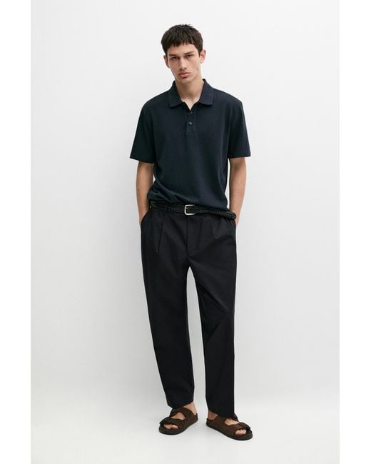 MASSIMO DUTTI Blue Piqué 100% Cotton Polo Shirt for men