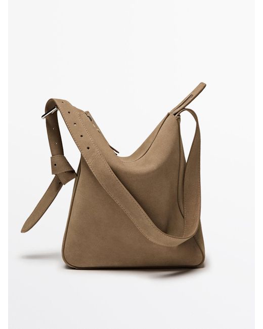MASSIMO DUTTI Brown Adjustable Split Leather Crossbody Bag
