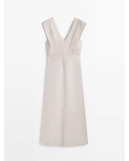 MASSIMO DUTTI Long Dress With Crochet Detail in White | Lyst