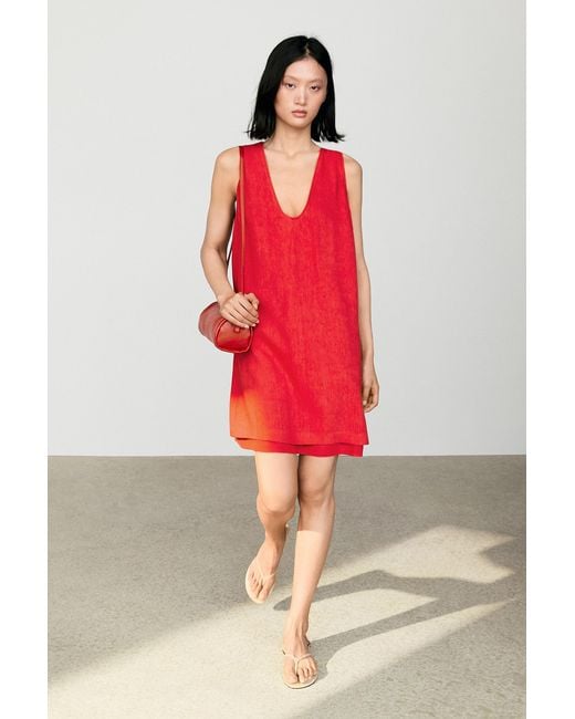 MASSIMO DUTTI Red Double Fabric Mini Dress