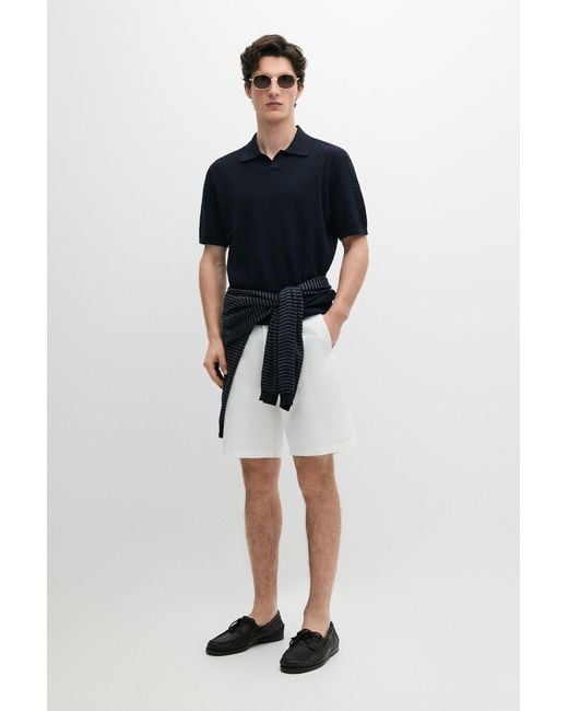 MASSIMO DUTTI Blue Cable-Knit V-Neck Polo Shirt for men