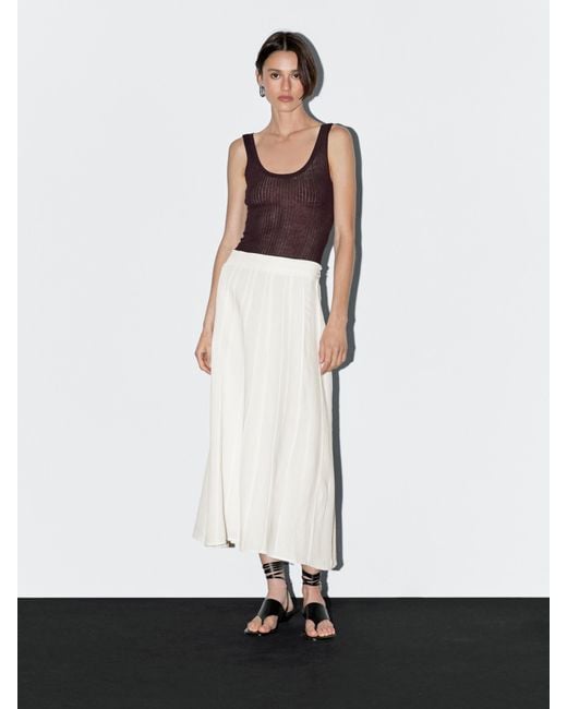 MASSIMO DUTTI White Flared Midi Skirt With Seam Details