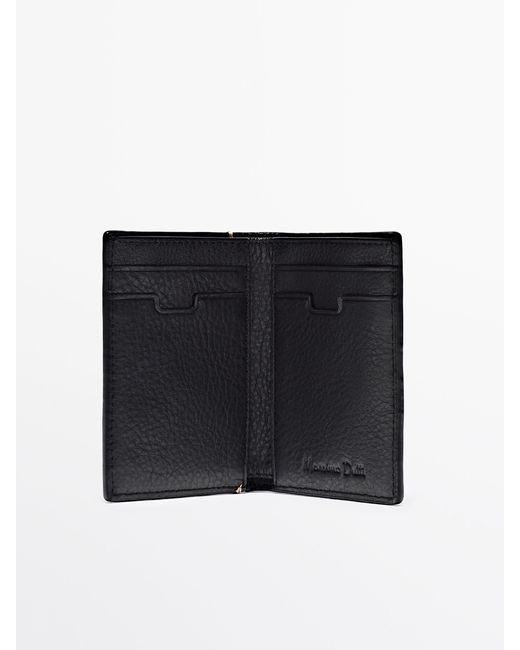 MASSIMO DUTTI Black Vertical Leather Wallet for men