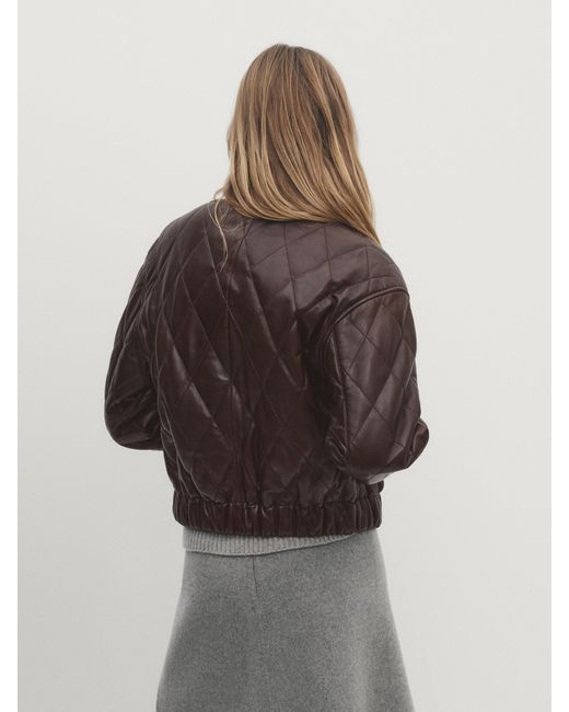 MASSIMO DUTTI Quilted Nappa Leather Bomber Jacket in Brown Lyst