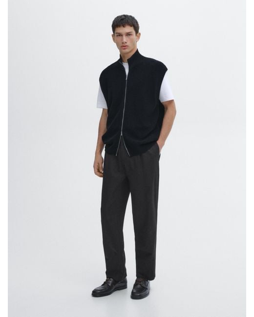 MASSIMO DUTTI Blue Cotton Knit Vest With Zip for men