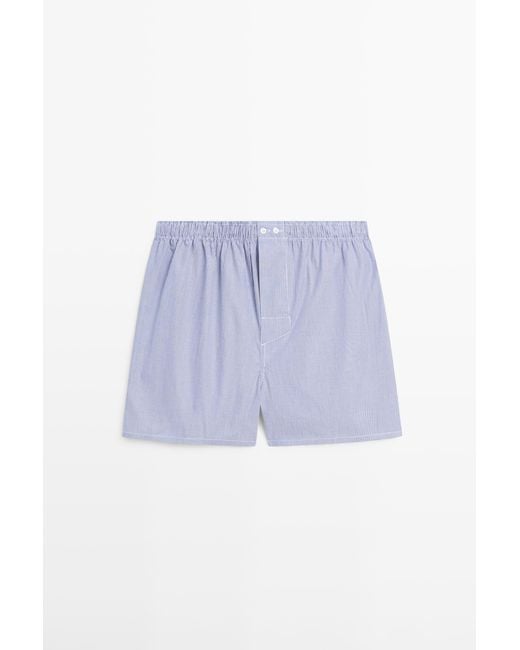 MASSIMO DUTTI Blue 100% Cotton Striped Boxers for men