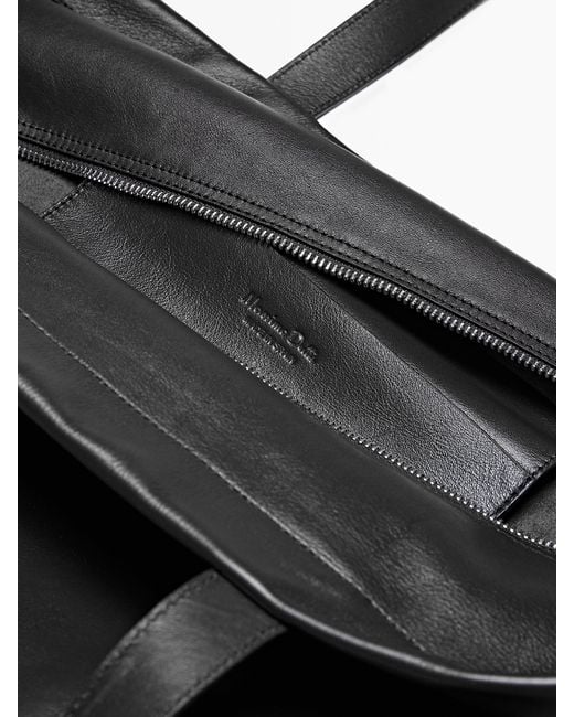 MASSIMO DUTTI Black Nappa Leather Weekender Bag for men