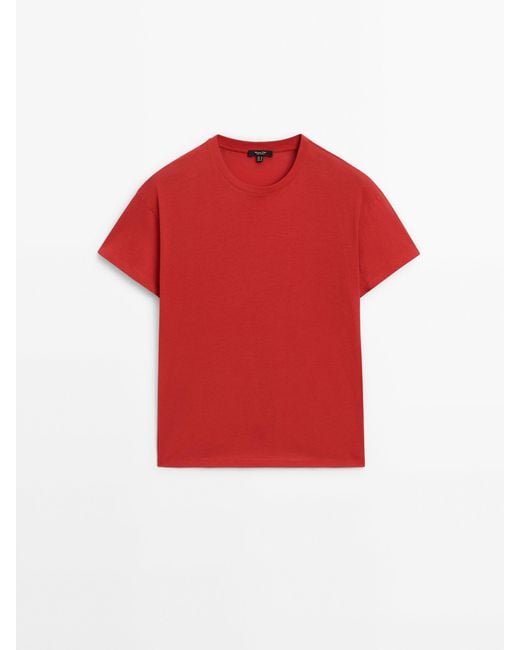MASSIMO DUTTI Red Short Sleeve Cotton T-Shirt