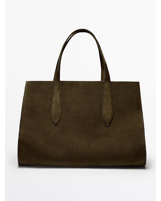 MASSIMO DUTTI Brown Maxi-Tote-Bag Aus Rauleder