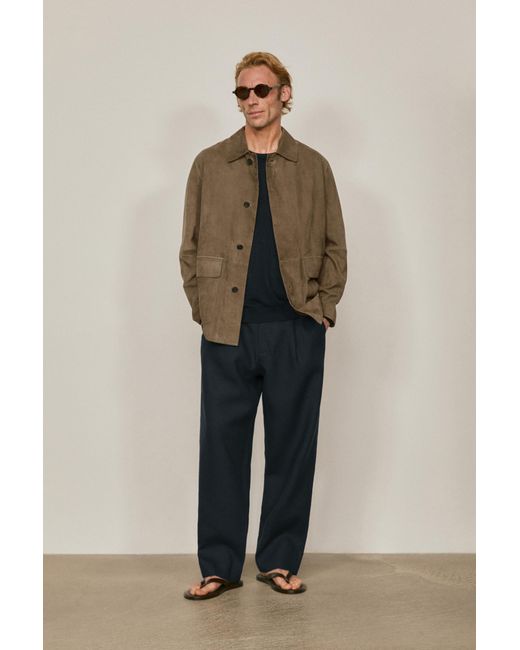 MASSIMO DUTTI Natural Suede Leather Overshirt With Pockets for men