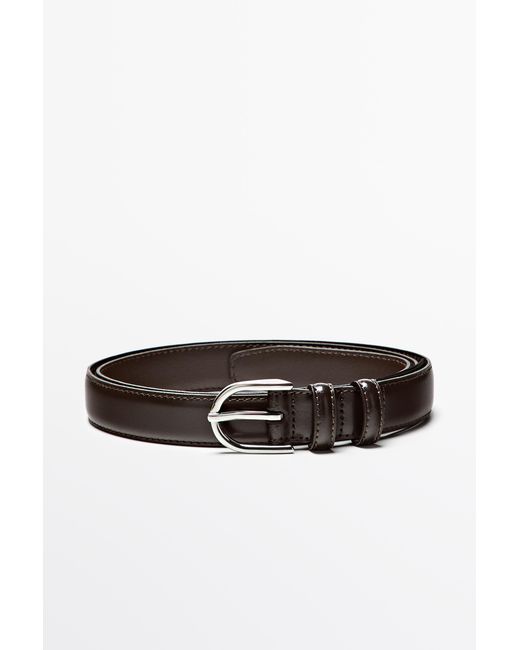 MASSIMO DUTTI Brown Nappa Leather Dress Belt With Double Loop for men