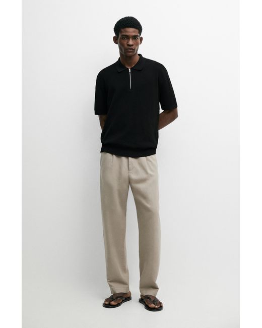 MASSIMO DUTTI Black Knit Quarter-Zip Polo Sweater for men