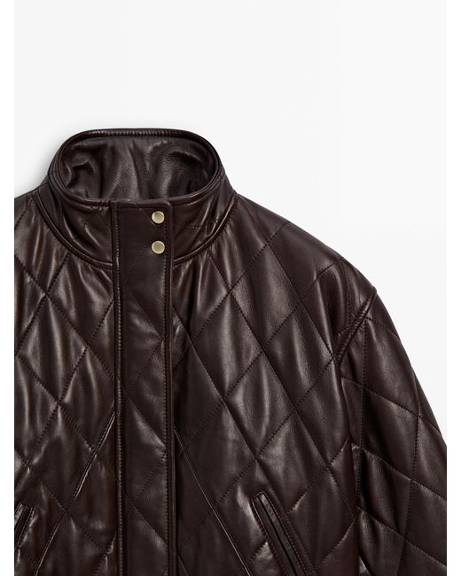 MASSIMO DUTTI Quilted Nappa Leather Bomber Jacket in Brown Lyst