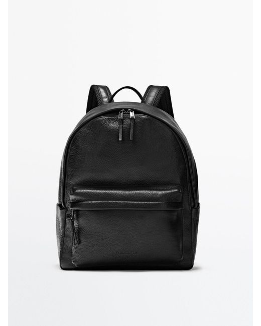 MASSIMO DUTTI Black Montana Leather Backpack for men