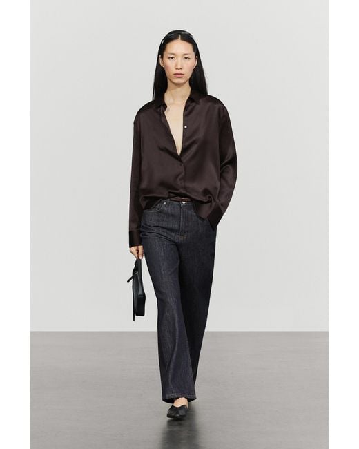 MASSIMO DUTTI Black Flowing Satin Shirt