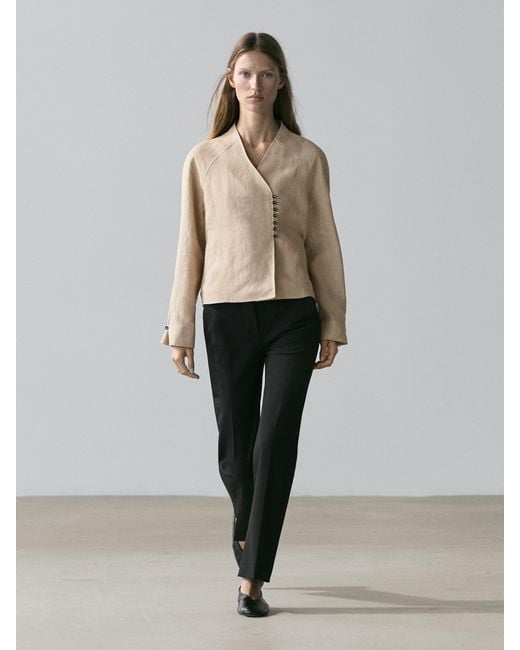 MASSIMO DUTTI Natural 100% Linen Short Jacket