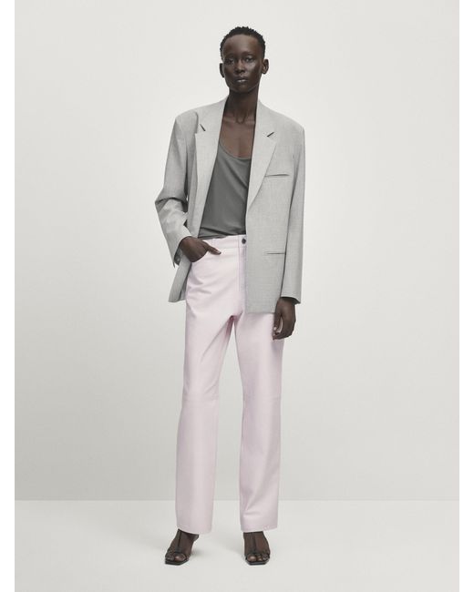 Pantalon Piel Napa Studio MASSIMO DUTTI de color Blanco Lyst