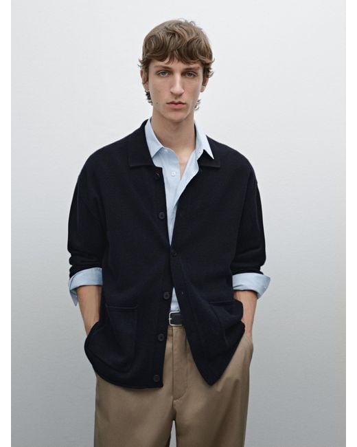 MASSIMO DUTTI Strickcardigan Aus Baumwollmischgewebe in Blue für Herren