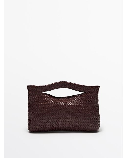 MASSIMO DUTTI Brown Woven Nappa Leather Mini Bag