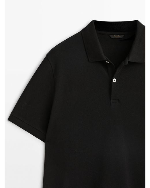 MASSIMO DUTTI Black Piqué 100% Cotton Polo Shirt for men