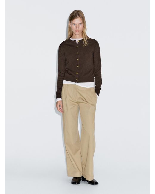 MASSIMO DUTTI Brown Wool Knit Cardigan With Buttons