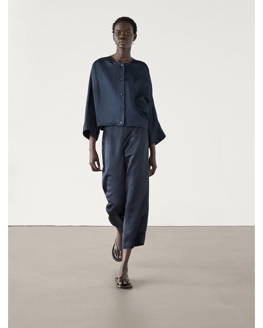 Bomber Fluida Satinada Conjunto MASSIMO DUTTI de color Blue