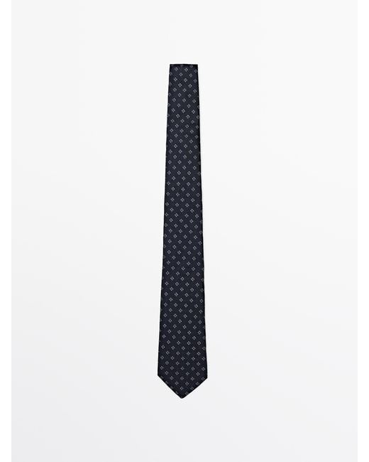 MASSIMO DUTTI White 100% Mulberry Silk Tie for men