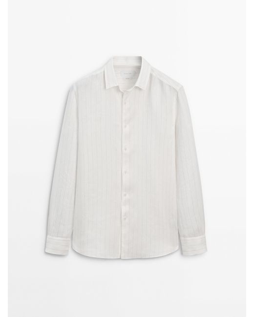 MASSIMO DUTTI White Relaxed Fit Striped Twill Linen Shirt for men