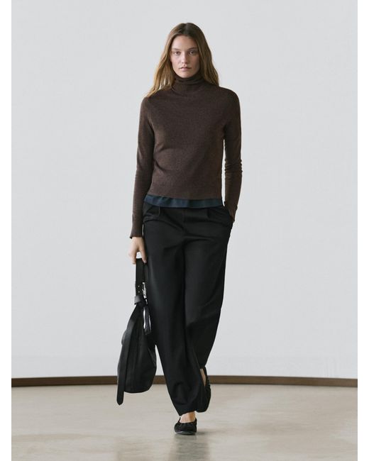 MASSIMO DUTTI Black Darted Cotton Trousers