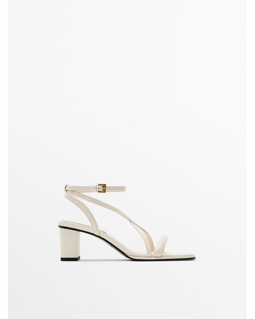 MASSIMO DUTTI White Strappy Block-heel Sandals