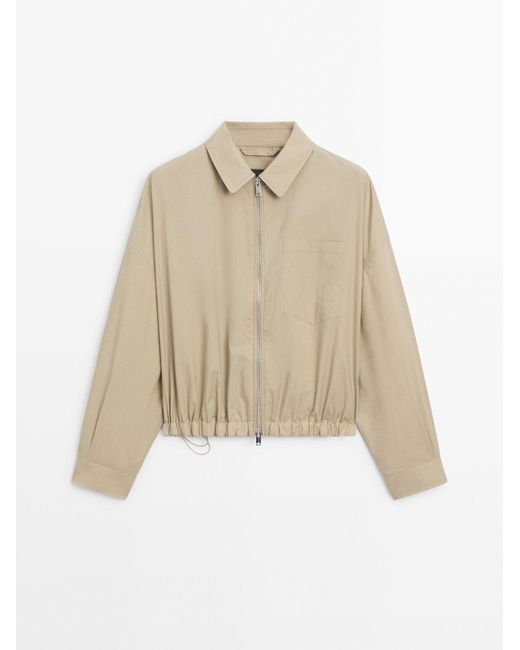 MASSIMO DUTTI Paper Touch Jacket With Pocket in Natural Lyst