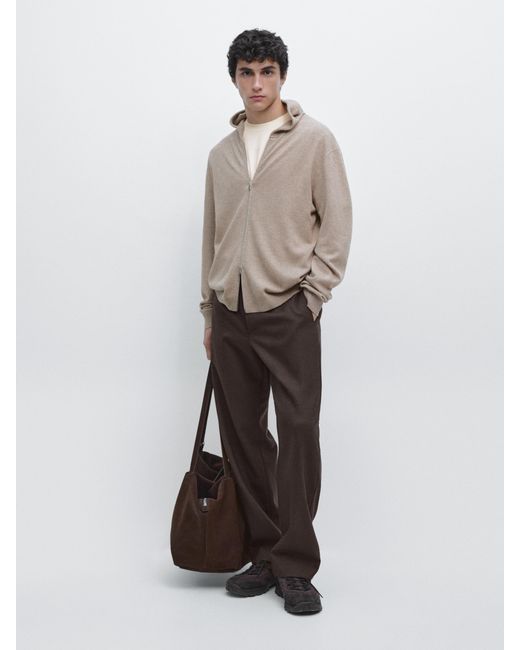 MASSIMO DUTTI Blue Wool Blend Knit Cardigan With Hood for men