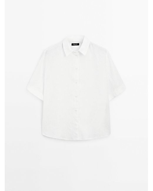 MASSIMO DUTTI 100% Linnen Overhemd Met Korte Mouw in het White