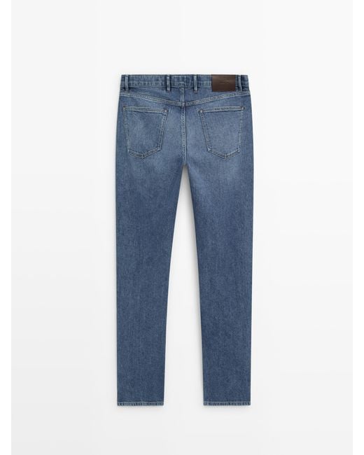 MASSIMO DUTTI Blue Regular-Fit Stonewash Jeans for men
