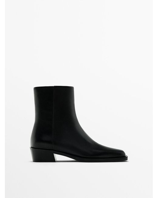 MASSIMO DUTTI Black Ankle Boots With Square Toe