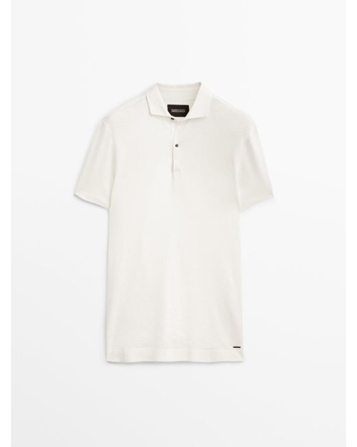 MASSIMO DUTTI Cotton Linen Blend Polo Shirt Limited Edition in White