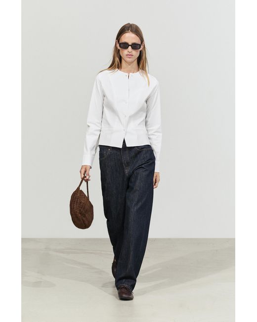 MASSIMO DUTTI White Collarless Poplin Shirt
