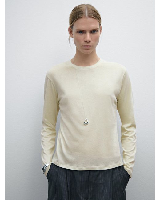 MASSIMO DUTTI Natural Langarmshirt Aus 100 Baumwolle